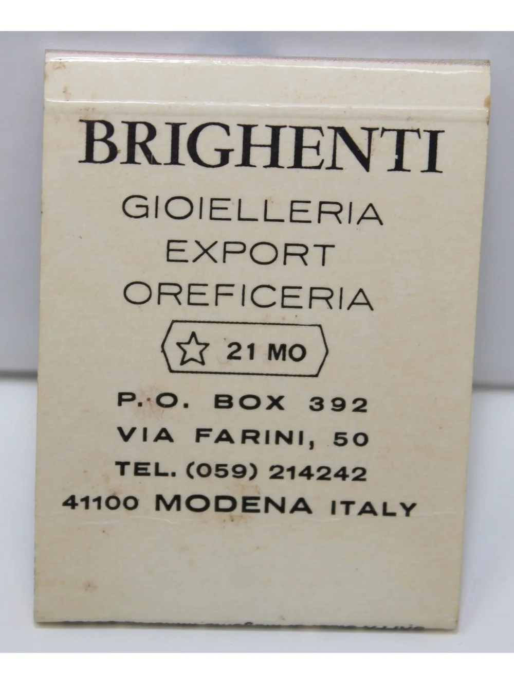 Vintage Matchbook Brighenti Gioielleria Export Oreficera Modena Italy Jewelry